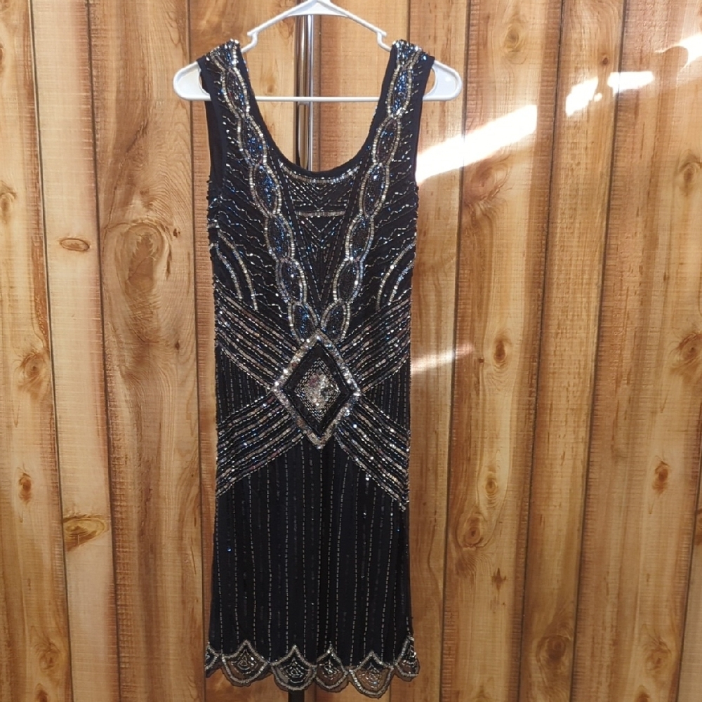Modcloth "Frock and Frill" Elegant Midnight Blue and Silver Beaded Dress